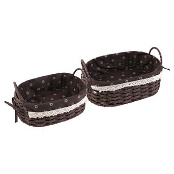 2 pc Wicker Basket, Oval Self-supporting Storage Basket with Handles 10.2*7.1*3.5in/11.8*8.3*3.7in