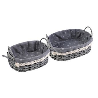 2 pc Wicker Basket, Oval Self-supporting Storage Basket with Handles 10.2*7.1*3.5in/11.8*8.3*3.7in