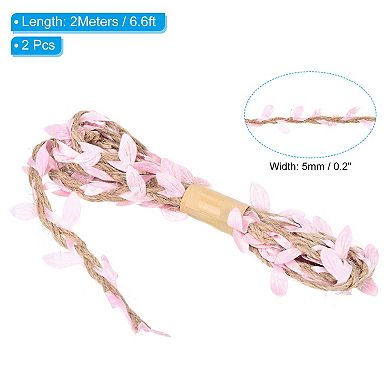 2Pcs 6.6ft 5mm Burlap Leaf Ribbon Artificial Vine Natural Jute Rope Twine
