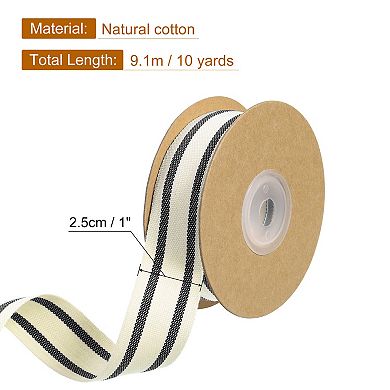 Natural Cotton Stripes Ribbon, 1 Inch x 10 Yard