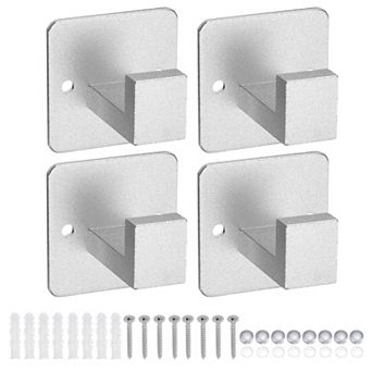 4 pc Stainless Steel Square Towel Hooks Punch/Self Adhesive 55x55mm