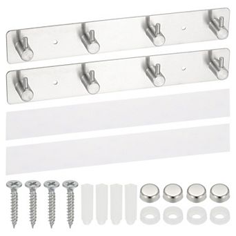 Coat Rack Wall Mount, 2 pc 10" Metal Chamfer Wall Hooks Rail with 4 Hooks, Silver