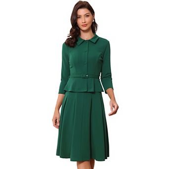 Business Skirt Suit Sets for Women's 2 pc Outfits Office Long Sleeve Blazer Jacket Pleated Skirts