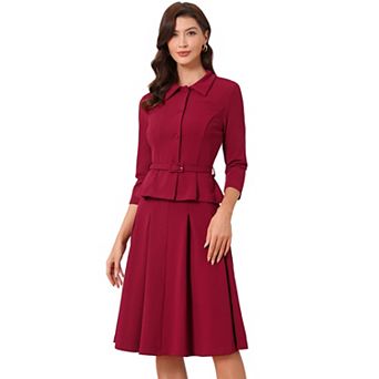 Business Skirt Suit Sets for Women's 2 pc Outfits Office Long Sleeve Blazer Jacket Pleated Skirts