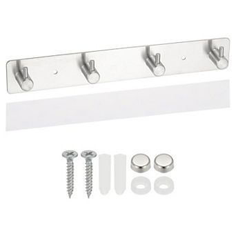 Coat Rack Wall Mount, 1 pc 10" Metal Chamfer Wall Hooks Rail with 4 Hooks, Silver