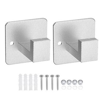 2 pc Stainless Steel Square Towel Hooks Punch/Self Adhesive