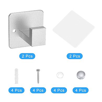 2Pcs Stainless Steel Square Towel Hooks Punch/Self Adhesive