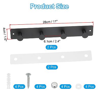 Coat Rack Wall Mount, 2 Pcs 11" Metal Round Wall Hooks Rail with 4 Hooks