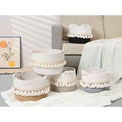 1 Pack Woven Storage Basket, Shelf Closet Storage Bin with Tassel for Key Tray Bowl 9.4*6.7in