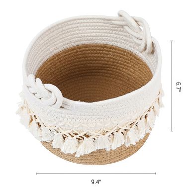 1 Pack Woven Storage Basket, Shelf Closet Storage Bin with Tassel for Key Tray Bowl 9.4*6.7in