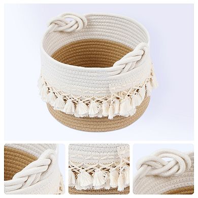 1 Pack Woven Storage Basket, Shelf Closet Storage Bin with Tassel for Key Tray Bowl 9.4*6.7in