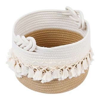 1 Pack Woven Storage Basket, Shelf Closet Storage Bin with Tassel for Key Tray Bowl 9.4*6.7in