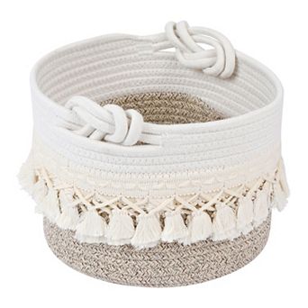 1 Pack Woven Storage Basket, Shelf Closet Storage Bin with Tassel for Key Tray Bowl 9.4*6.7in