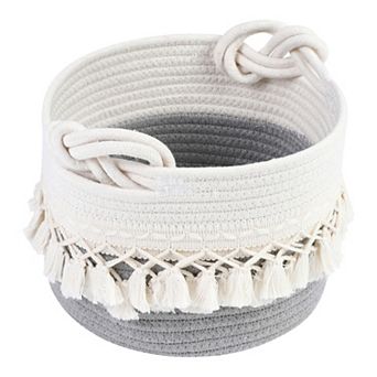 1 Pack Woven Storage Basket, Shelf Closet Storage Bin with Tassel for Key Tray Bowl 9.4*6.7in