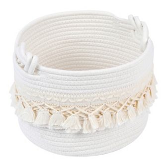 1 Pack Woven Storage Basket, Shelf Closet Storage Bin with Tassel for Key Tray Bowl 9.4*6.7in