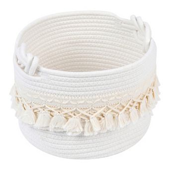 1 Pack Woven Storage Basket, Shelf Closet Storage Bin with Tassel for Key Tray Bowl 9.4*6.7in