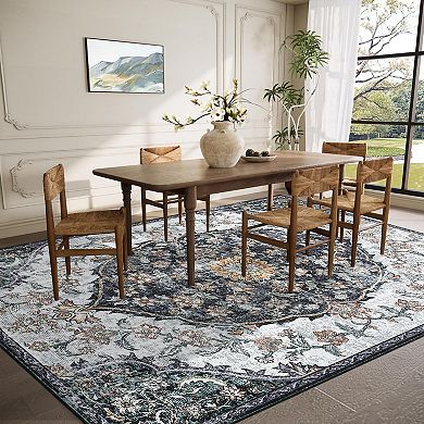 Garvee Machine Washable Boho Vintage Floral Area Rug Non Slip Throw Carpet for Home