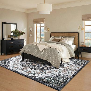 Garvee Machine Washable Boho Vintage Floral Area Rug Non Slip Throw Carpet for Home