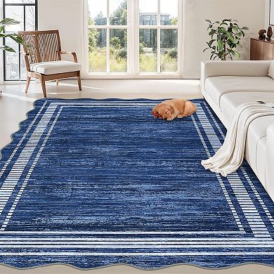 Garvee Solid Color Flounce Machine Washable Non Slip Area Rug for Home Decor