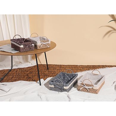 2Pcs Wicker Basket, Basket for Organizing, Storage Basket with Handles 10.2*7.1*3.5in/11.8*8.3*3.7in