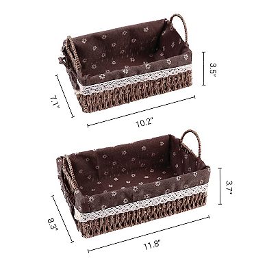 2Pcs Wicker Basket, Basket for Organizing, Storage Basket with Handles 10.2*7.1*3.5in/11.8*8.3*3.7in