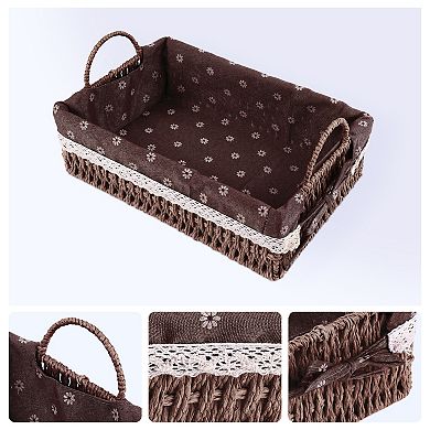 2Pcs Wicker Basket, Basket for Organizing, Storage Basket with Handles 10.2*7.1*3.5in/11.8*8.3*3.7in