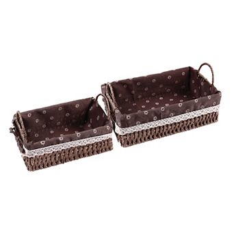 2 pc Wicker Basket, Basket for Organizing, Storage Basket with Handles 10.2*7.1*3.5in/11.8*8.3*3.7in