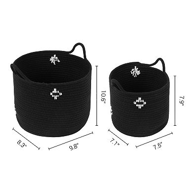 2Pcs Woven Storage Basket, Shelf Closet Storage Bin with Handles 7.5*7.1*7.9in/9.8*8.3*10.6in