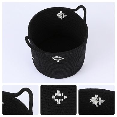 2Pcs Woven Storage Basket, Shelf Closet Storage Bin with Handles 7.5*7.1*7.9in/9.8*8.3*10.6in