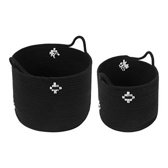 2 pc Woven Storage Basket, Shelf Closet Storage Bin with Handles 7.5*7.1*7.9in/9.8*8.3*10.6in