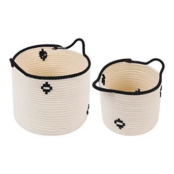 2 pc Woven Storage Basket, Shelf Closet Storage Bin with Handles 7.5*7.1*7.9in/9.8*8.3*10.6in