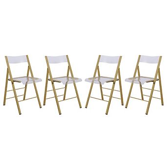 LeisureMod Menno Modern Acrylic Gold Base Folding Chair, Set of 4