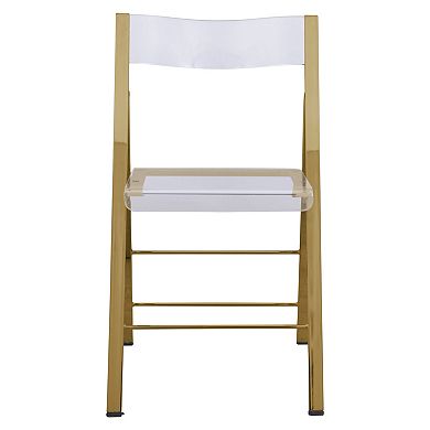 LeisureMod Menno Modern Acrylic Gold Base Folding Chair, Set of 4