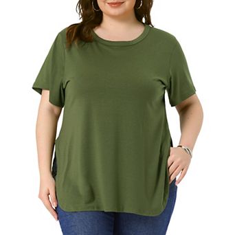 Plus Size Top for Women Summer Short Sleeve Round Neck Side Split Hem T-Shirts
