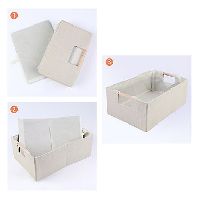 1 Pack Foldable Storage Basket with Wood Handles, Fabric Storage Bin Featuring for Shelves Closets