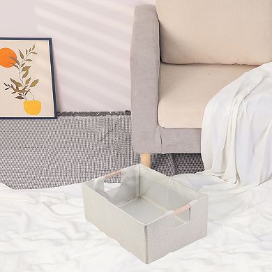 1 Pack Foldable Storage Basket with Wood Handles, Fabric Storage Bin Featuring for Shelves Closets