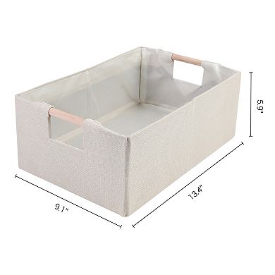 1 Pack Foldable Storage Basket with Wood Handles, Fabric Storage Bin Featuring for Shelves Closets