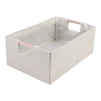 1 Pack Foldable Storage Basket with Wood Handles and Bottom Board, Fabric Storage Bin Featuring