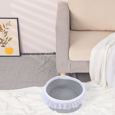 1 Pack Woven Storage Basket, Shelf Closet Storage Bin with Lace Trim for Key Tray Bowl