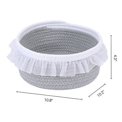 1 Pack Woven Storage Basket, Shelf Closet Storage Bin with Lace Trim for Key Tray Bowl