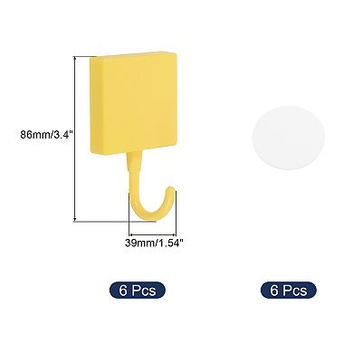 Adhesive Hooks, 6 Pcs Stick on Wall Adhesive Hangers Square Towel Hooks
