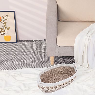 1 Pack Woven Storage Basket, Solid Shelf Storage Bin with Tassel for Home Decor 13.4*6.3*4.7in