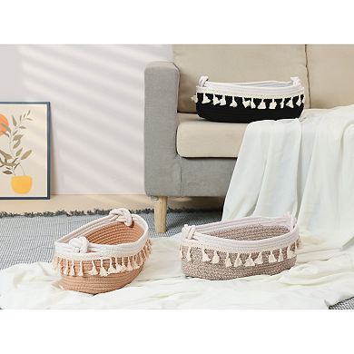 1 Pack Woven Storage Basket, Solid Shelf Storage Bin with Tassel for Home Decor 13.4*6.3*4.7in