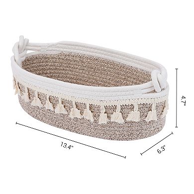 1 Pack Woven Storage Basket, Solid Shelf Storage Bin with Tassel for Home Decor 13.4*6.3*4.7in