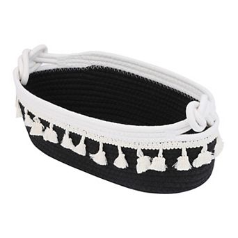 1 Pack Woven Storage Basket, Solid Shelf Storage Bin with Tassel for Home Decor 13.4*6.3*4.7in