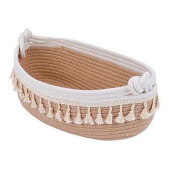 1 Pack Woven Storage Basket, Solid Shelf Storage Bin with Tassel for Home Decor 13.4*6.3*4.7in