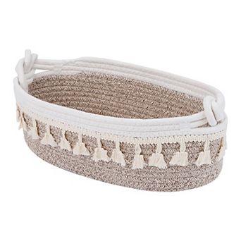 1 Pack Woven Storage Basket, Solid Shelf Storage Bin with Tassel for Home Decor 13.4*6.3*4.7in