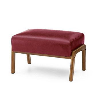 Glitzhome Modern Hunter Leatherette Accent Stool with Walnut Rubberwood Legs