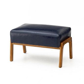 Glitzhome Modern Hunter Leatherette Accent Stool with Walnut Rubberwood Legs