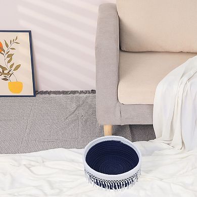 1 Pack Woven Storage Basket, Shelf Closet Storage Bin with Tassel for Home Decor 8.1*3.7in